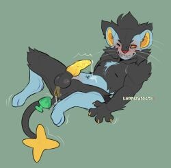 anal anthro black_fur buttplug cum feline furry knot leopardreams luxray male male_only masturbation pokemon pokemon_(species) solo yellow_penis