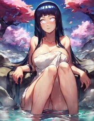 ai_generated big_ass big_breasts black_hair bodysuit breasts girl hot_spring hyuuga_hinata i.a_mingotti naruto naruto_shippuden sexy sexy_pose towel water white_eyes