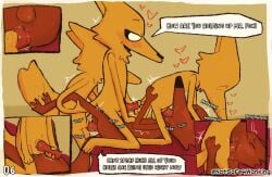 absurd_res adventure_time anal anal_sex anthro balls blush bodily_fluids brown_body canid canine canis cartoon_network comic cum cum_in_mouth cum_inside dialogue digital_media_(artwork) domestic_dog duo ejaculation english_text erection fellatio foursome fox fur genital_fluids genitals group group_sex hair hi_res jake_the_dog knot male male/male mammal mr._fox_(adventure_time) notsafeforwanking nude oral penetration penile penis questionable_consent selfcest sex simple_background spreading square_crossover tail text