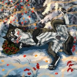 1:1 2023 animal_genitalia animal_pussy anus black_body black_fur black_nose black_pawpads black_pussy blue_eyes bodily_fluids candy_cane_in_mouth canid canine canine_genitalia canine_pussy christmas christmas_tree dated female feral front_view fur genital_fluids genitals grey_body grey_fur hi_res holidays looking_at_viewer mammal msdeadsoul outside pawpads plant presenting presenting_anus presenting_pussy pussy pussy_juice_on_pussy shrub snow solo tree vaginal_fluids white_body white_fur