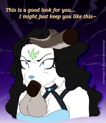 abyssalthaumaturge anthro balls bittervow black_hair blue_eyes bodily_fluids body_control branded brown_body brown_fur brown_penis collar cynthia_tsaren drooling duo fellatio female forced forced_oral fur fyr_dunacht genitals glaring glaring_at_another glaring_at_partner hair hand_on_head hi_res looking_at_another looking_at_partner male male/female mind_control oral penile penis saliva saliva_on_penis saliva_string sex vtuber white_body white_fur