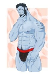 balls bara beard bulge devince facial_hair flaccid hoshigaki_kisame jockstrap male male_only muscles muscular naruto penis solo solo_male
