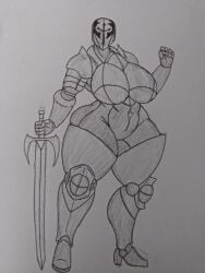 armor big_breasts breasts female hellgate_london human looking_at_viewer muscular muscular_female normalaverageguy sword templar_(hellgate_london) thick_thighs video_games