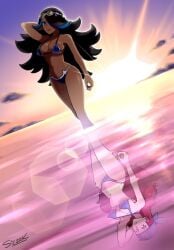 bandana bikini black_hair breasts hourglass_figure huge_breasts pokemon red_hair reflection shelly_(pokemon) shelly_(pokemon_oras) siczak