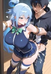 1boy 1girls ai_generated aqua_(konosuba) breasts cum cum_in_ass female kono_subarashii_sekai_ni_shukufuku_wo! male