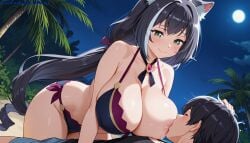 1boy 1girls aegis_elysium ai_art ai_generated animal_ears beach big_nipples bikini blush breast_lick breast_licking breasts breasts_bigger_than_head breasts_licking breasts_out breasts_out_of_clothes breasts_pressed_together brown_eyes cat_ears cat_girl cleavage closed_eyes closed_mouth dress earrings female female_focus gem green_eyes hair_ornament headpiece highres holding holding_breast holding_breasts huge_breasts indoors jewelry karyl_(princess_connect!) karyl_(summer)_(princess_connect!) kyaru kyaru_(princess_connect) large_breasts licking licking_breast licking_breasts long_hair looking_at_viewer lucky_guy lying male nervous night nipples open_mouth patreon pressing_breasts princess princess_connect princess_connect! princess_connect!_re:dive sea seaside sex sexy simple_background standing straight swept_bangs thighhighs tiara tongue touching_breast touching_breasts tree trees tsundere very_long_hair water watermark window windows yellow_eyes