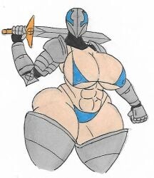 armor big_breasts bikini breasts female hellgate_london human looking_at_viewer muscular muscular_female normalaverageguy sword templar_(hellgate_london) thick_thighs video_games