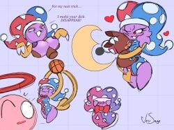anthro areola arm_around_partner ball basketball_(ball) big_tail biped blue_eyes blush bow_tie breast_grab breast_play breasts brown_body claws cloak clothing disembodied_hand disembodied_penis dunked_on duo erection face_in_breasts faceless_character faceless_human faceless_male female floating_tail fool's_hat fur genitals group hair hand_on_breast hat headgear headpat headwear heart_symbol heterochromia hi_res hiding_face holding_another holding_breast holding_partner hug hugging_another hugging_breasts human humanoid kirby kirby_(series) leg_markings looking_at_another looking_at_partner magic_trick male male/female mammal markings marx_(kirby) multicolored_body multicolored_fur multiple_sketches nintendo nipples one_eye_closed penis petting pink_body purple_areola purple_background purple_body purple_hair purple_nipples red_eyes sex shocked simple_background smile smug smug_expression smug_eyes smug_face smug_grin solo tail thigh_markings titjob trio vesi vesi_sage waddling_head wink winking_at_another yellow_arms