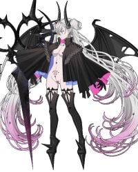 alternate_version_at_source alternate_version_available ass_visible_through_thighs bat_wings black_clothing black_hands cloak ear_piercing fate/grand_order fate_(series) flimbonio gluteal_fold heart-shaped_pasties heart_shaped_nipple_covers horns leggings lilith_(fate) long_boots long_fingernails long_horns medium_breasts monster_girl monster_hands pale-skinned_female pale_skin pasties pink_hair pointy_ears pointy_shoes pubic_tattoo scissors silver_eyes silver_hair snake spiked_shoes sprite sprite_edit tattoo tattoos twintails two_tone_hair very_long_hair white_hair wings