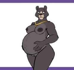 5_fingers anthro bear belly big_belly big_breasts black_bear black_body black_fur black_nose breasts can-be-quite-crude female fingers fur genitals hi_res humanoid_hands jewelry mammal mature_anthro mature_female navel necklace necklace_only nipples nude nude_anthro nude_female outie_navel pregnant pregnant_anthro pregnant_female pussy solo standing ursine victoria_(can-be-quite-crude)