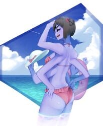 5_eyes absurd_res artist_request beach bikini cloud cute_butt farmer_lab female female_only looking_at_viewer looking_back looking_back_at_viewer monster_girl muffet ocean sea solo solo_female spider spider_girl sunhat thick_thighs undertale undertale_(series) water