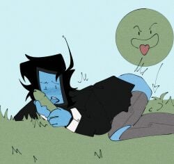 69 69_position adamation_inc. adamationz animationepic black_hair blue_blush blue_body blue_skin blue_tongue blush blush_lines blushing crawliewalie gijinka grass grass_dick grass_field green_penis ii implied_rimming inanimate_insanity inanimate_insanity_invitational male male/male male_focus male_only mephone4 no_balls object_show object_show_community object_shows osc penis rimming rimming_male tagme the_floor tongue tongue_out