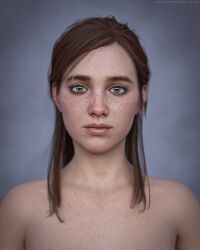3d athletic athletic_female bare_shoulders blue_eyes brown_hair ellie_(the_last_of_us) ellie_williams female female_focus female_only freckles long_hair mugshot nina3dx tagme the_last_of_us the_last_of_us_2