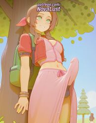1futa 2025 aerith_gainsborough ai_generated artist_name backpack bag balls bracelet breasts brown_hair bulge bust chest cock dick erection final_fantasy futanari green_eyes hi_res high_quality high_resolution highres intersex navel novalust patreon patreon_username penis pink_bow pink_dress pink_ribbon smile solo stable_diffusion testicles uncensored watermark