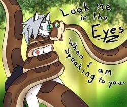 alexander717_(artist) anthro anthro_on_feral bondage bound breasts canid canid_demon canine canis clenched_teeth coiling demon duo female feral feral_dominating_anthro hellhound helluva_boss hypnosis hypnotic_eyes imminent_rape imminent_vore kaa_(jungle_book) kaa_eyes looking_at_another loona_(helluva_boss) male male/female mammal mind_control mythological_canine mythological_creature mythology nipples nude one_eye_closed peril predicament_bondage python reptile restrained restrained_arms scalie snake struggling teeth the_jungle_book wolf zoophilia