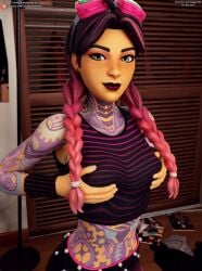 3d 3d_(artwork) darkbahamuth female fortnite grabbing_own_breast jules_(fortnite) pinup sfw teenage_girl teenager