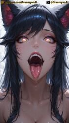 2025 after_fellatio after_oral ahri ai ai_assisted ai_generated anime anime_style artist_name black_hair breasts dreamyan_ai fox_ears fox_girl fox_tail heart-shaped_pupils hi_res high_quality high_resolution highres league_of_legends looking_at_viewer open_mouth patreon slit_pupils smile smiling thick_ass thick_thighs thighs tongue tongue_out uncensored white_body white_skin yellow_eyes