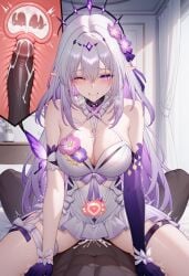 1girls ai_generated blush castorice_(honkai:_star_rail) clenched_teeth cowgirl_position cross_section cum_in_pussy cum_inside dark-skinned_male degenbrecher dress elf_ears female flowers honkai:_star_rail large_breasts large_penis long_hair purple_eyes saliva sex trembling white_dress white_skinned_female
