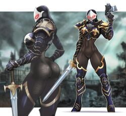 adepta_sororitas armor big_ass big_breasts breasts crossover female hellgate_london human looking_at_viewer sister_of_battle spacemaxmarine sword templar templar_(hellgate_london) thick_thighs video_games warhammer_(franchise) warhammer_40k
