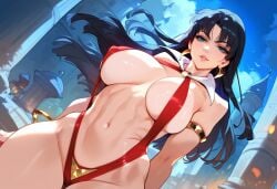 2d ai_generated big_breasts bikini black_hair breasts female female_focus female_only long_hair night outdoors red_swimsuit sling_bikini slingshot_swimsuit solo solo_female solo_focus swimsuit tagme vampire vampire_girl vampirella
