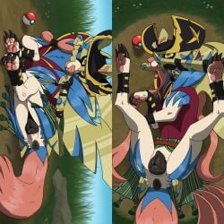 1:1 animal_genitalia animal_pussy anus archerteamr ass blue_body blue_fur bodily_fluids canid canine canine_genitalia canine_pussy canis clothing crowned_sword_zacian dakimakura dakimakura_design digital_media_(artwork) domestic_dog female feral fur generation_8_pokemon genital_fluids genitals handwear headgear hi_res legendary_pokemon looking_at_viewer lying mammal melee_weapon nintendo nude on_back pawpads pokeball pokemon pokemon_(species) presenting presenting_anus presenting_pussy pussy solo spread_legs spreading sword tail weapon zacian