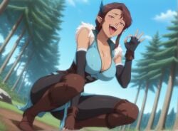 ai_generated big_ass big_breasts breasts critical_role critical_role:_vox_machina elf elf_ears elf_female fellatio_gesture female female_focus fit fit_female kikia1 looking_at_viewer pointy_ears skinny slim_waist squatting tan_skin the_legend_of_vox_machina