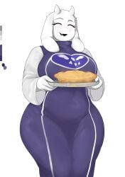 big_ass big_breasts blush blushing_female breasts dress female frisk frisk_(undertale) fully_clothed furry goat goat_ears goat_girl goat_horns looking_at_viewer magthender purple_dress smile thick_thighs tight_fit toriel undertale white_fur