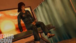 1futa 1girls 3d_animation animated animated_gif anya_(mouthwashing) bed black_hair curtains female futanari inside low_poly mouthwashing_(game) no_sound nurse nurse_office retro_artstyle solo solo_female solo_futa sunset trans_woman transgender white_skin