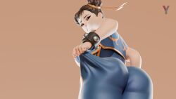(meme) 3d 3d_(artwork) big_ass big_breasts big_butt blender breasts brown_dust_(series) brown_dust_2 chun-li chun-li_(fortnite) leggings stretch wilhelmina wilhelmina_(brown_dust) yatta
