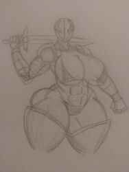 armor big_breasts bikini breasts female hellgate_london human looking_at_viewer muscular muscular_female normalaverageguy sword templar_(hellgate_london) thick_thighs video_games wip