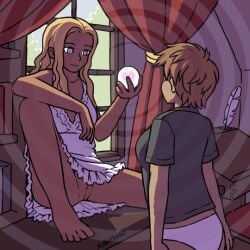 animated animated blonde_hair bottomless brown_hair empty_eyes female_only femdom heart hypnotized_hypnotist no_panties original panties pussy short_hair sleepymaid underwear upskirt