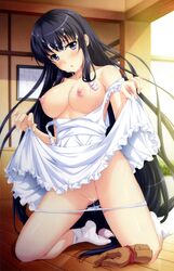 1girls absurdres ankle_socks anklehighs apron apron_lift bare_shoulders black_hair blue_eyes blush breasts cum cum_on_body cum_on_breasts cum_on_hair cum_on_upper_body facial female femcum_under_clothes highres human kneeling long_hair marushin_(denwa0214) naked_apron nipples open_mouth panties panties_down panty_pull purple_eyes pussy pussy_juice pussy_juice_drip pussy_juice_trail shirato_usagi socks solo spocon! strap_slip supokon!_sports_wear_complex sweat terashima_madoka underwear very_long_hair wet white_legwear white_panties white_socks