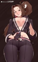 1girls big_breasts blush breasts brown_eyes brown_hair capcom clothed clothing color female female_focus female_only flytrapxx hi_res inner_sideboob king_of_fighters large_breasts light-skinned_female light_skin long_hair looking_at_viewer mai_shiranui ponytail solo solo_female street_fighter_6 tagme thick_thighs