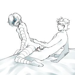 anonymous_artist female human male male/female metal_gear_solid murder_drones peak rebecca_(murder_drones) robot solid_snake tagme