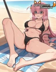 1girls 2025 ai_generated artist_name barefoot beach big_breasts big_chest bikini black_bikini bocchi_the_rock! breasts bulge bust busty chest covered_nipples feet female foxenpai futa_sans_pussy futanari gotou_hitori hi_res high_quality high_resolution highres large_breasts legs_apart legs_spread long_hair navel ocean open_legs patreon patreon_username pink_hair sand soles solo splayed_legs spread_legs stable_diffusion sweat swimsuit toes watermark