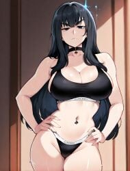 1female 1girls 2025 ai ai_assisted ai_generated artist_request bedroom bedroom_background blacked blacked_clothing blackedcommiss1 choker confident curvy curvy_body curvy_female female hands_on_hips kill_la_kill kiryuuin_satsuki large_ass large_breasts large_thighs looking_at_viewer navel navel_piercing qos queen_of_spades solo solo_female solo_focus