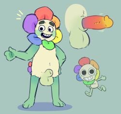 2025 balls bushy_eyebrows cl0ckability dandy's_world dandy_(dandy's_world) digital_media_(artwork) erection flower flower_tail roblox sheath slightly_chubby