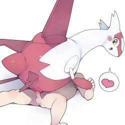 absurd_res balls blush duo female feral generation_3_pokemon genitals hand_holding heart_symbol hi_res human interspecies latias legendary_pokemon lying male mammal nintendo on_back open_mouth penetration penis pokemon pokemon_(species) pokephilia pussy sex smile vaginal_penetration vaginal_penetration youjomodoki zoophilia