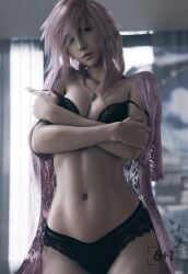 1girls 2025 3d bra_strap bra_strap_down claire_farron detailed_background eclair_farron female female_only female_torso final_fantasy final_fantasy_xiii final_fantasy_xiii-2 indoors lightning_returns:_final_fantasy_xiii lingerie lingerie_only navel navel_piercing sixplusone soft_color solo square_enix tagme