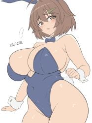 1girls bitch brave_witches brown_hair bunny_ears bunny_tail bunnysuit huge_breasts karibuchi_hikari large_breasts plump short_hair strike_witches unkai_daraku world_witches_series