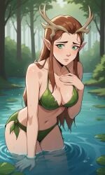 1girls ai_generated antlers ass bigmic145 bikini breasts brown_hair critical_role critical_role:_vox_machina curvy elf elf_ears female female_only freckles green_eyes keyleth leaf_bikini leaf_clothing long_hair pointy_ear the_legend_of_vox_machina