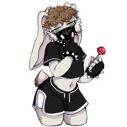 bunny_ears cute_face face_mask femboy green_eyes lollipop original_character rabbit rabbit_tail shorts topwear twizzy