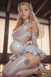 1girls ai_generated emp_kimberly female female_focus female_only invisible_woman invisible_woman_(marvel_rivals) marvel_rivals no_panties pregnant short_dress sue_storm tagme wedding_dress