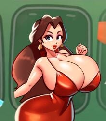 2025 2d breasts female hyper mario_(series) mario_kart mario_kart_world massive_breasts nintendo panchito1234nos pauline pauline_(mario) smiling_at_viewer tagme