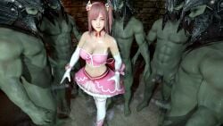 breasts fuckboy fucked fucked_by_enemy gangbang gangrape green_skin honoka_(doa) magical_girl orc orc_male penis pink_hair sex_slave sex_toy stockings ublik