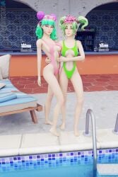 2girls breasts female fortnite giocamolly swimsuit tropical_punch_zoey zoey_(fortnite)