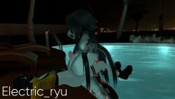 big_ass big_breasts breasts electric_ryu female flotation_device hands_behind_head male peace_sign pool ring_girl titjob vrchat vrchat_avatar