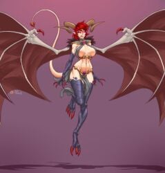 1girl 1girls breasts claws commission demon_girl female female_only heart_tail horns jewelry oc plasmidhentai red_hair solo succubus tail talons