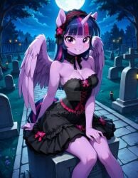 2025 ai_generated black_dress deviantart elryusam gothic_girl graveyard hasbro meta my_little_pony my_little_pony_friendship_is_magic not_porn orange_cheeks purple_eyes purple_wings twilight_sparkle_(mlp) twilight_sparkle_(mlp) unicorn unicorn_horn