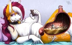 ada_(allsonwa) allsonwa anthro big_breasts bodily_fluids bone bones_in_stomach breasts canid canine clothing digestion duo endoscope endoscopy extreme_size_difference female fox fur hard_vore hi_res inside_stomach internal lying male male/female mammal micro mouse murid murine nipples on_back orange_body orange_fur pillow rodent shirt simple_background size_difference stomach_acid stomach_bulge tongue tongue_out topwear vore white_body white_fur
